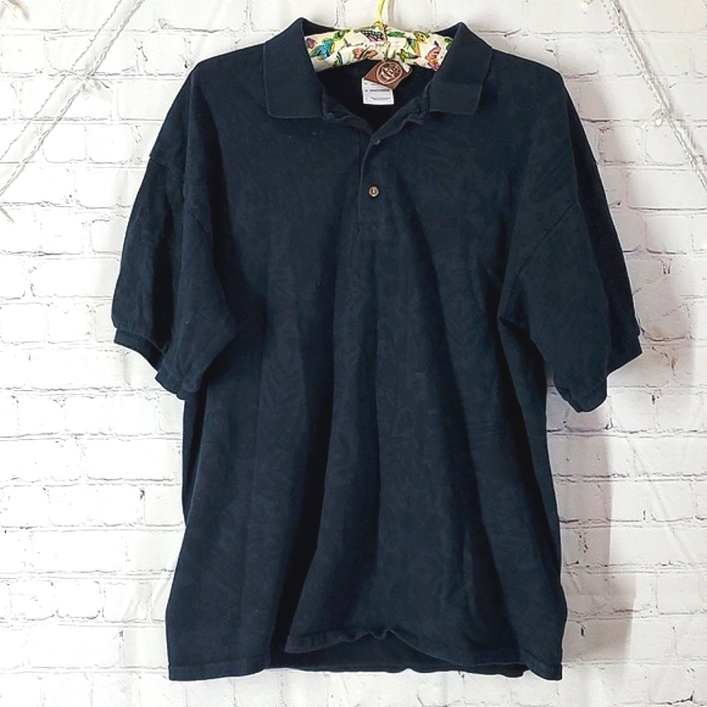 Panama Jack Sea Surf Tropical Beach Print Black Short Sleeve Polo Men's Size L